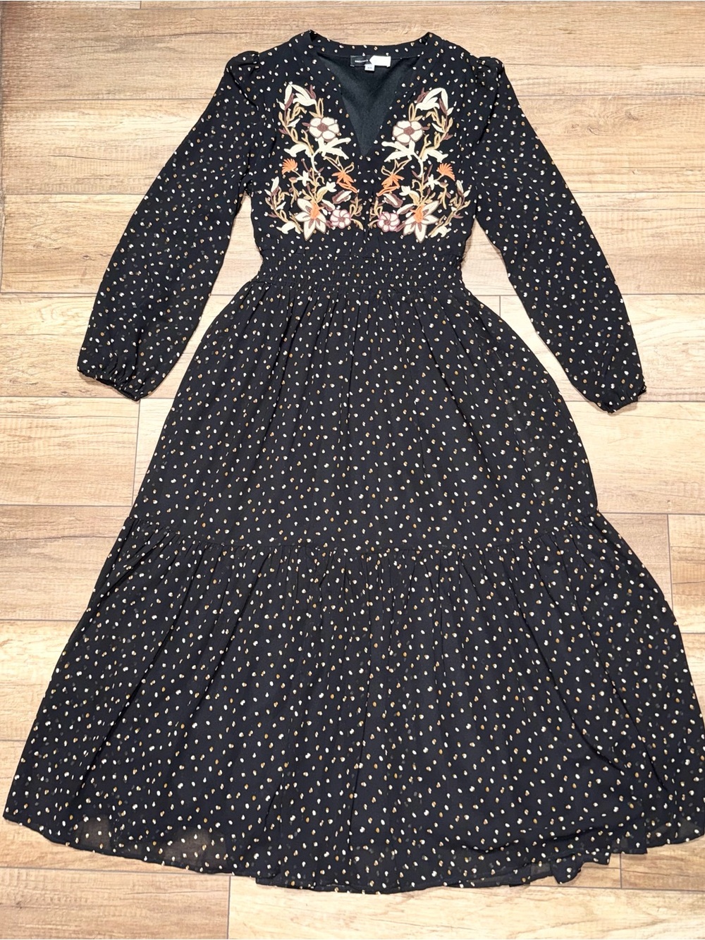 Piper & Scoot Exclusive Embroidered Floral Fall Tiered Maxi Dress Womens XS